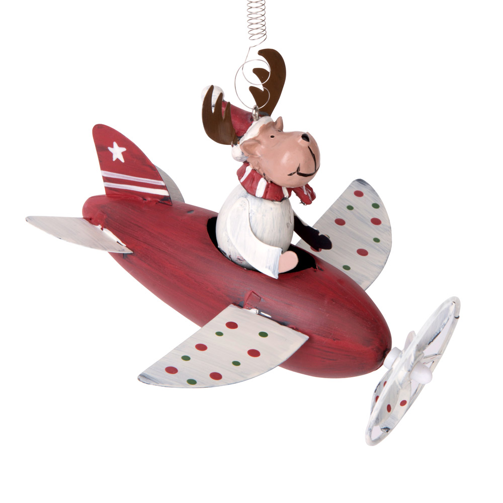 Aeroplano natalizio con molla da appendere Renna, , large