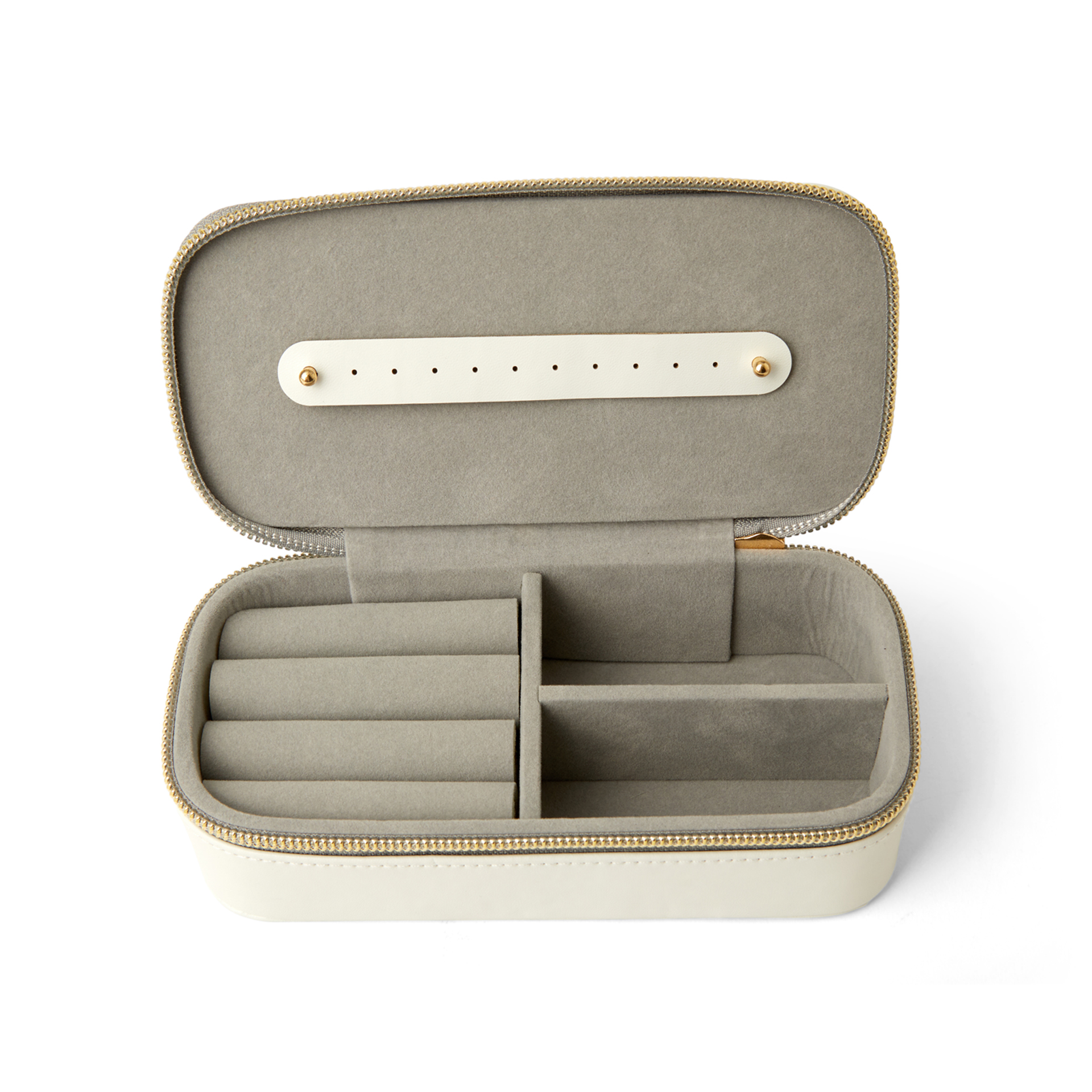 Astuccio Porta Gioielli Rettangolare Bianco Con Cerniera Dorata, , large