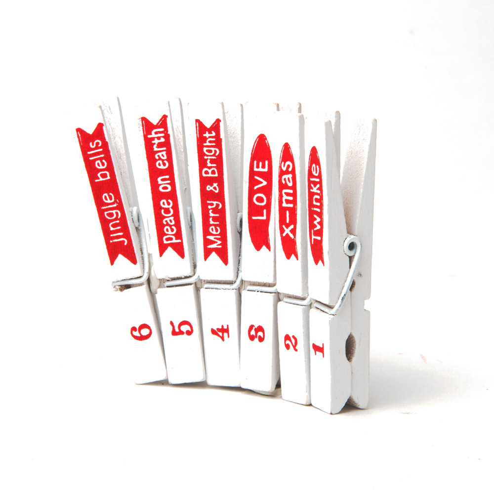 Set 12 mollette natalizie in legno, , large