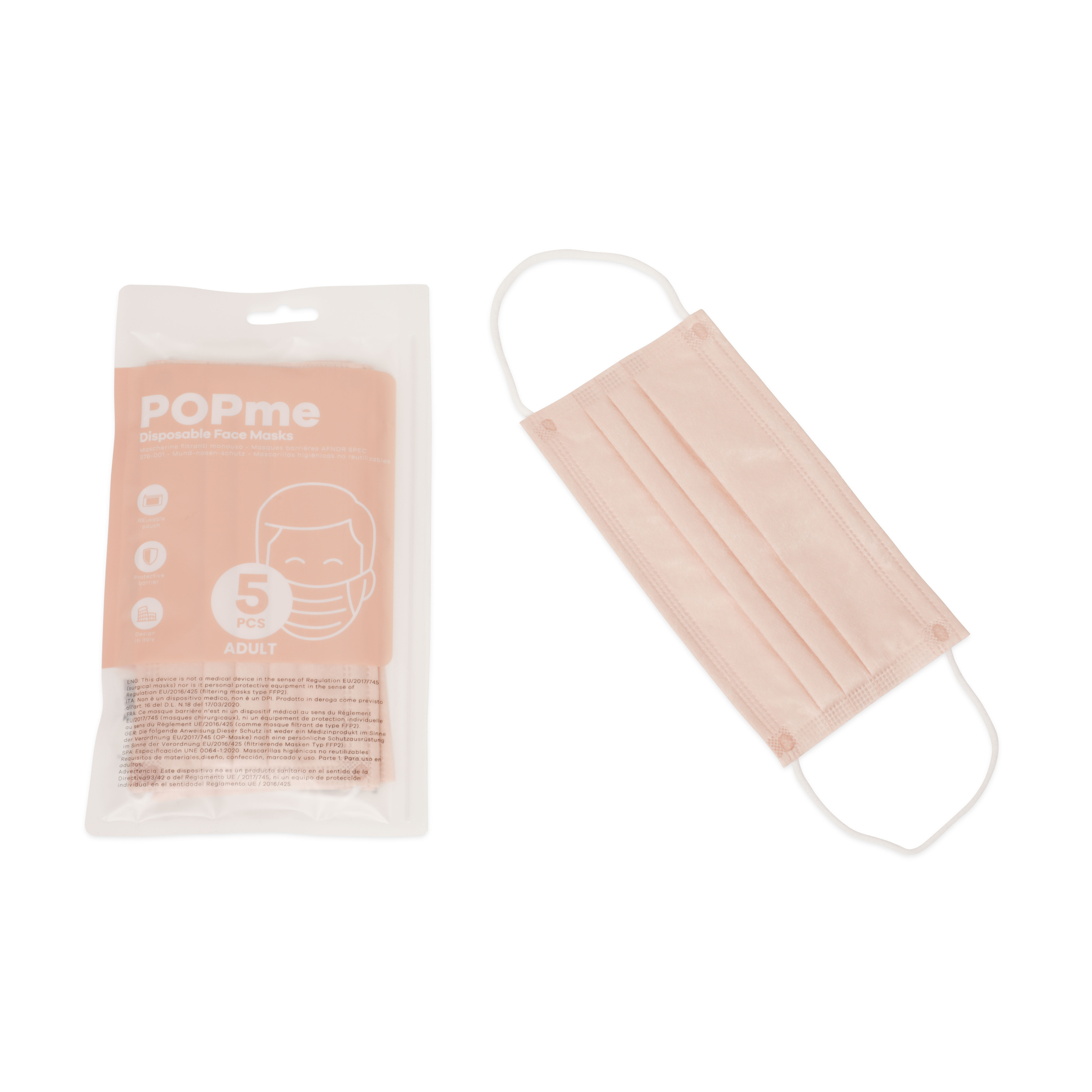 Mascherine facciali monouso per adulti set da 5 pz, rosa, rosa, large