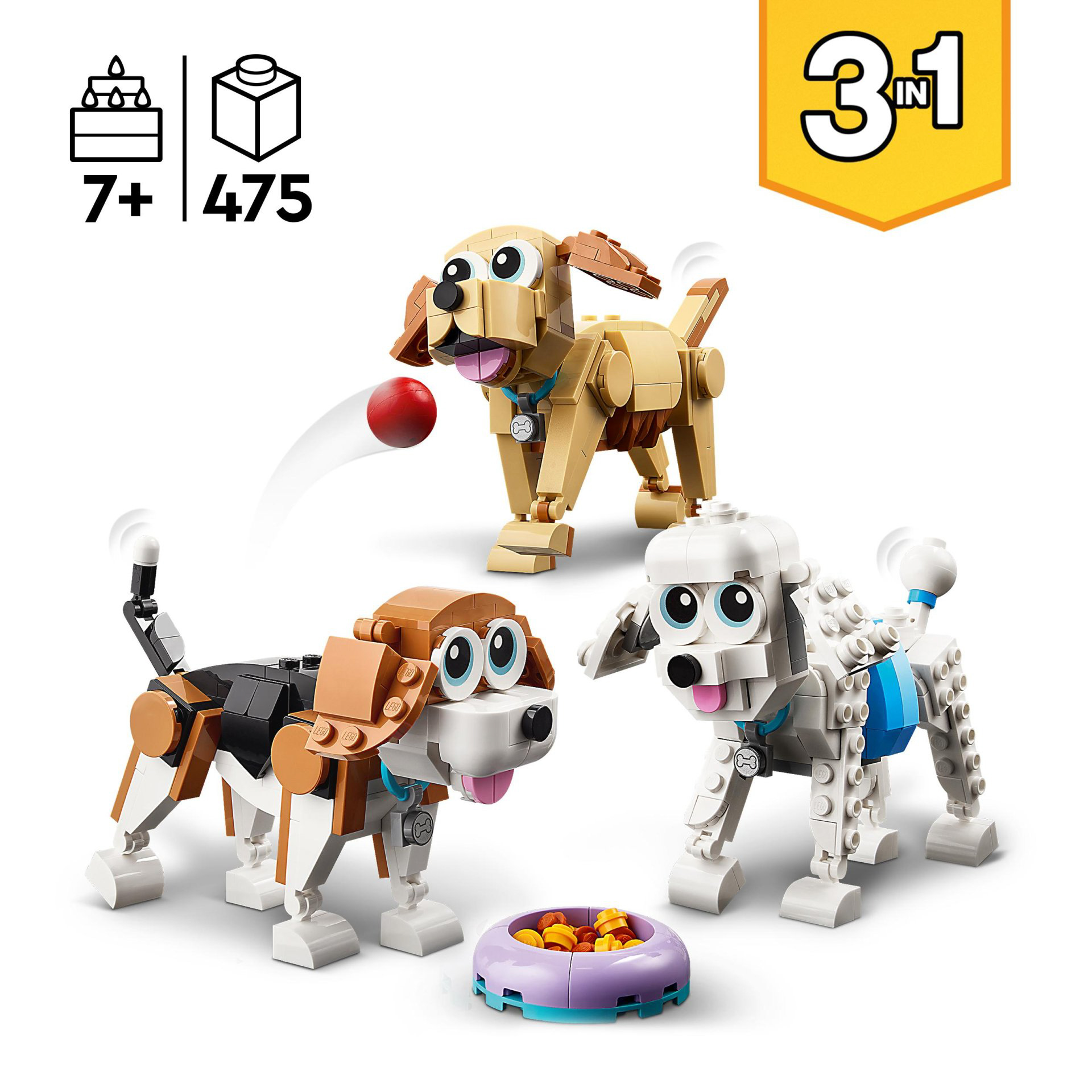 LEGO 31137 Creator Adorabili Cagnolini, Set 3 in 1 con Bassotto, Carlino, Barbon 31137, , large