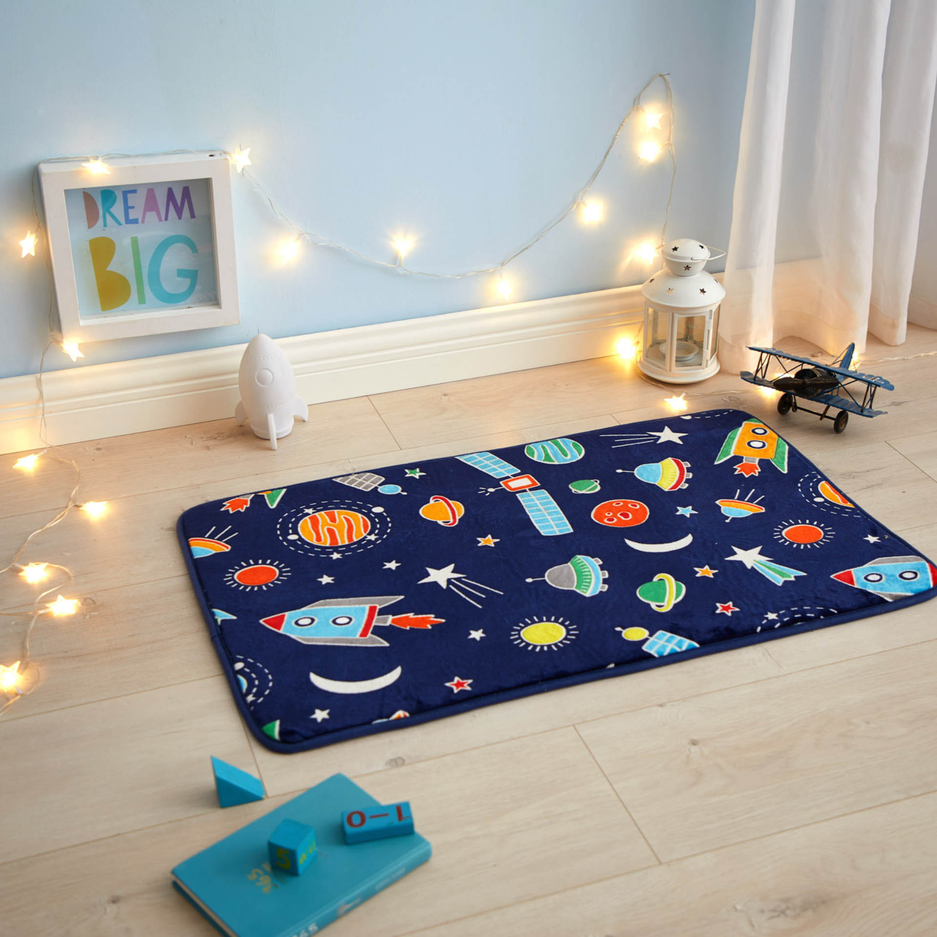 Tappeto scendiletto fluorescente antiscivolo fantasia spazio, , large