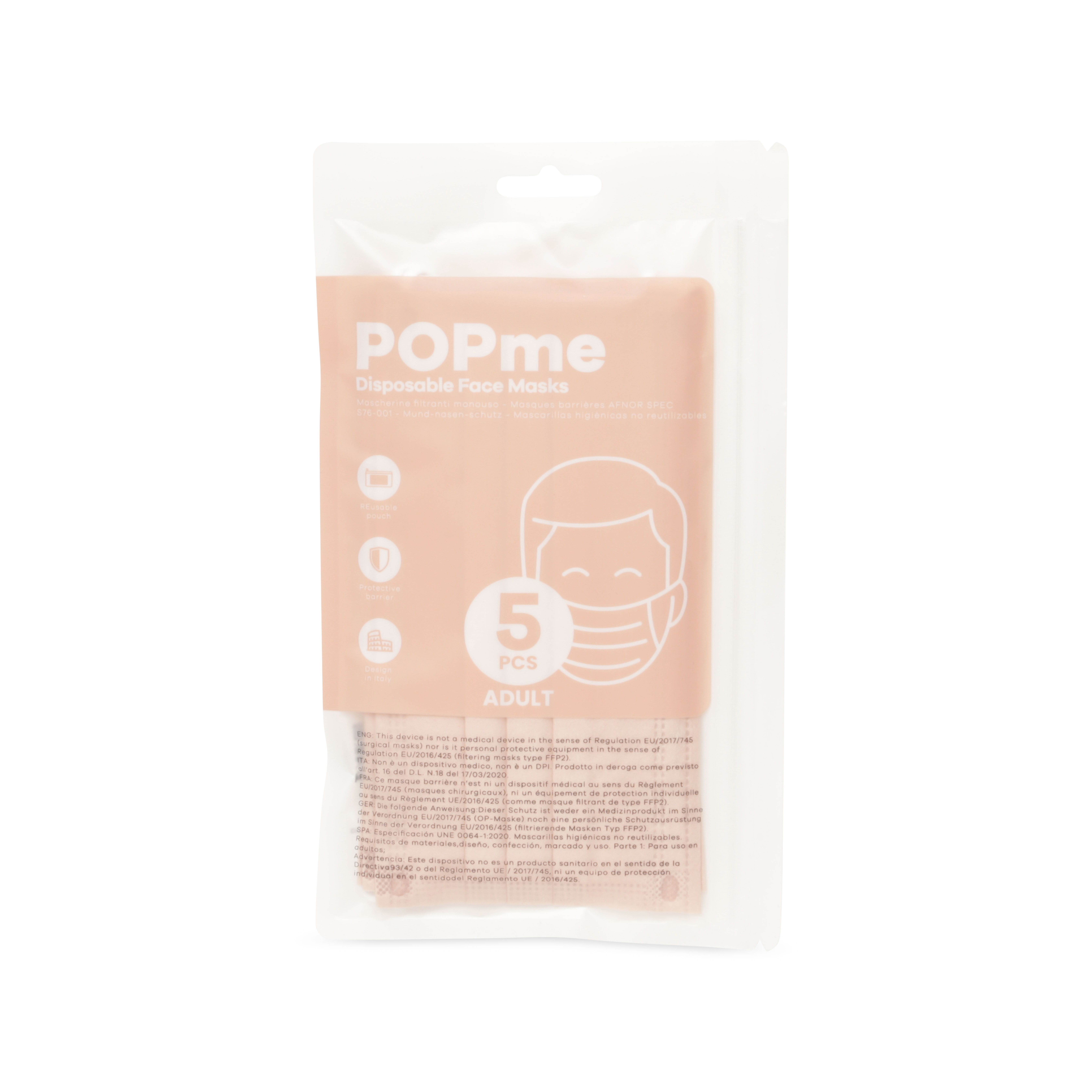 Mascherine facciali monouso per adulti set da 5 pz, rosa, rosa, large