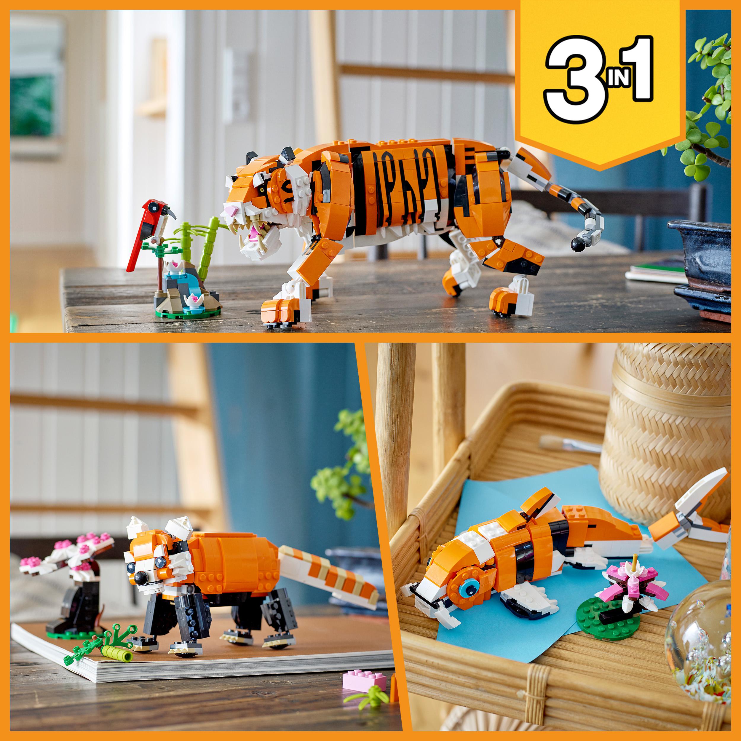 LEGO Creator 3 in 1 Tigre Maestosa, Si Trasforma in Panda o Pesce, Giocattolo Cr 31129, , large