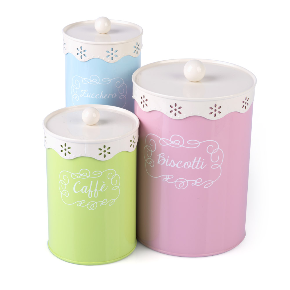 Set 3 contenitori in latta da cucina, , large