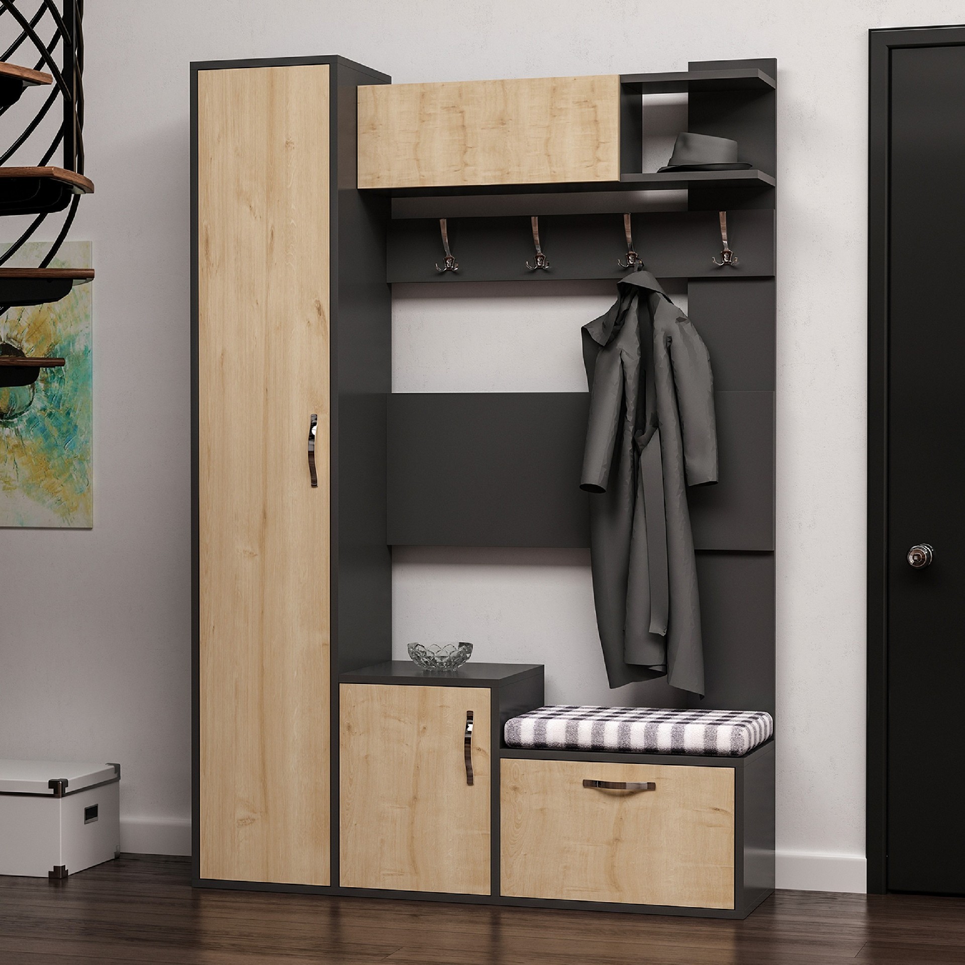 HOMEMANIA Mobile Ingresso Seina, rovere e antracite, , large