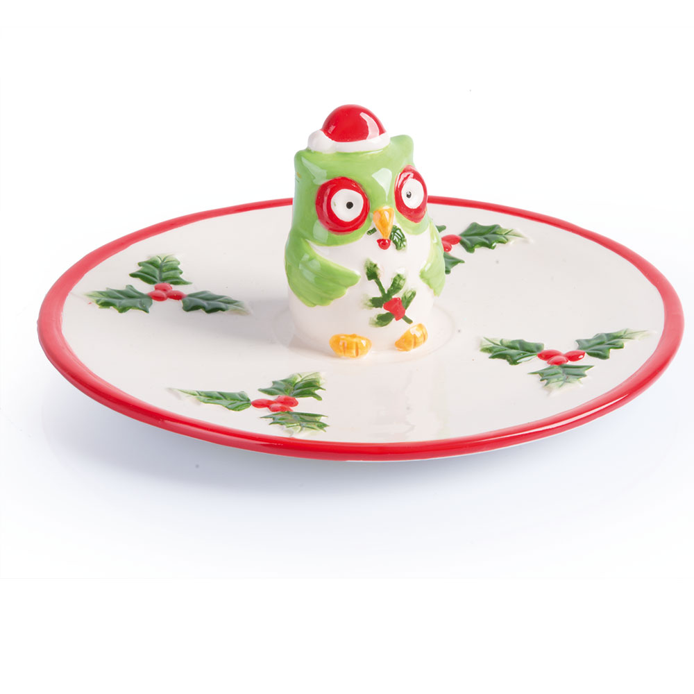 Piatto aperitivo con porta stuzzichini gufo, , large