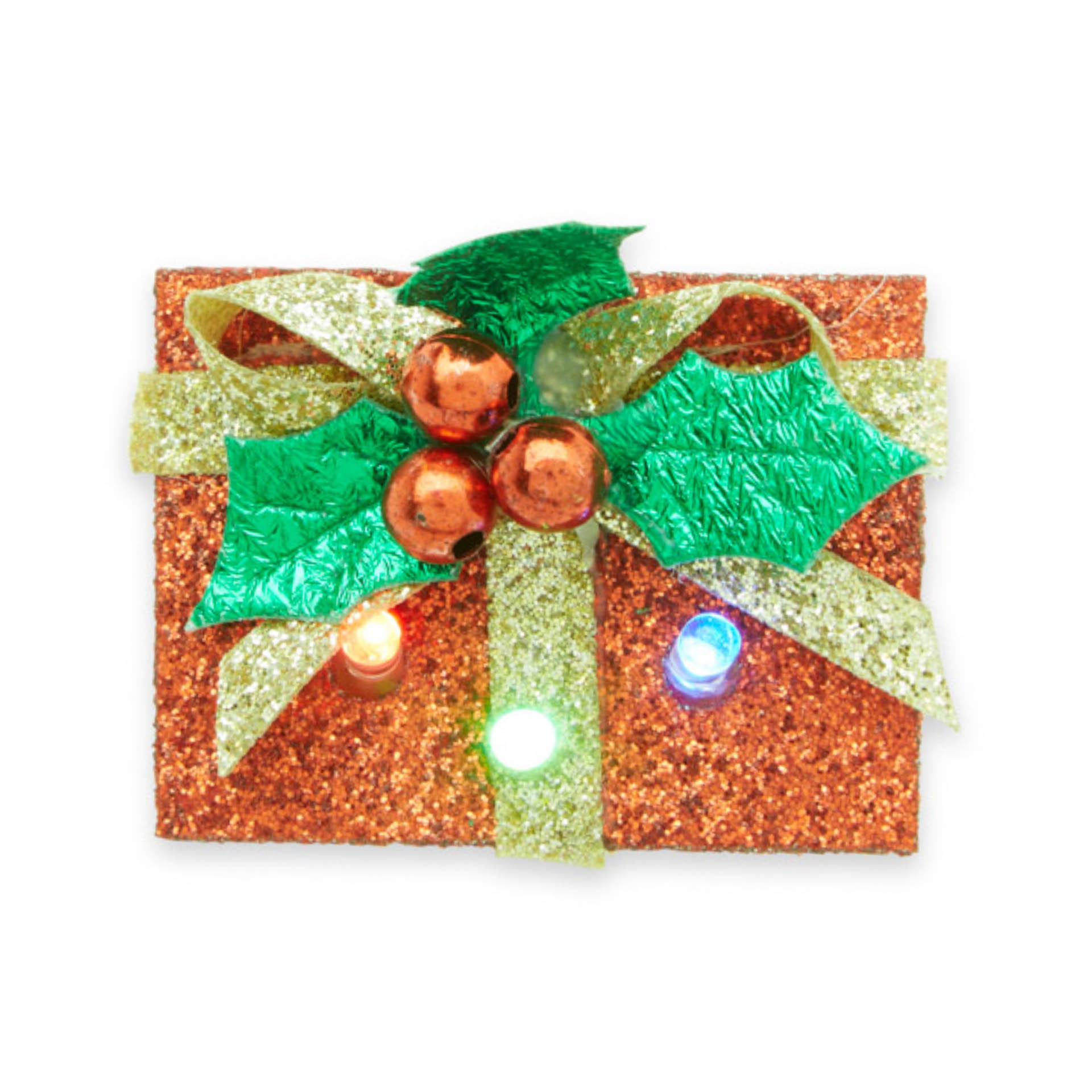 Spilla natalizia decorativa luminosa da giacca, pacco regalo, , large