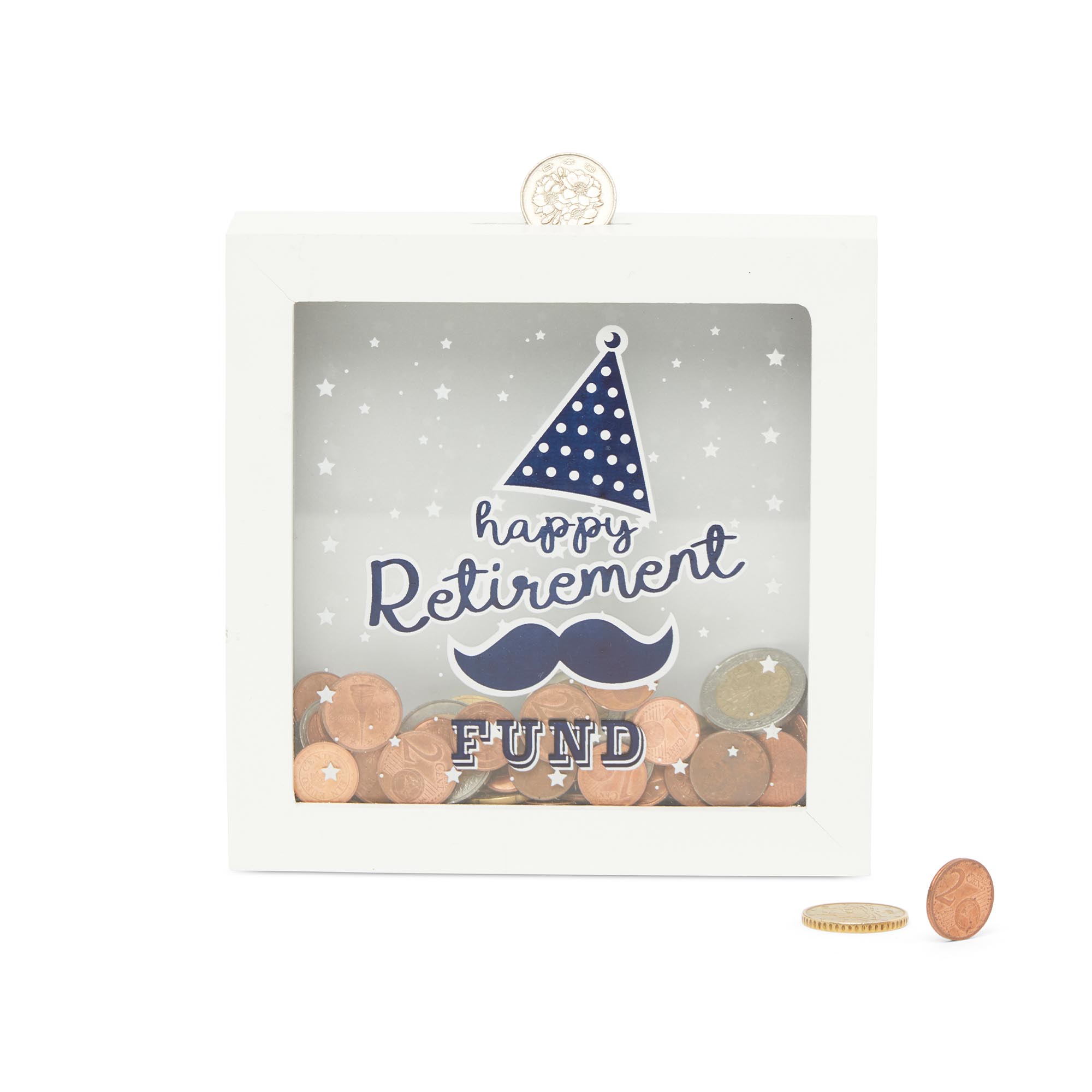 Salvadanaio cornice in legno H 15 cm Happy Retirement Fund, , large