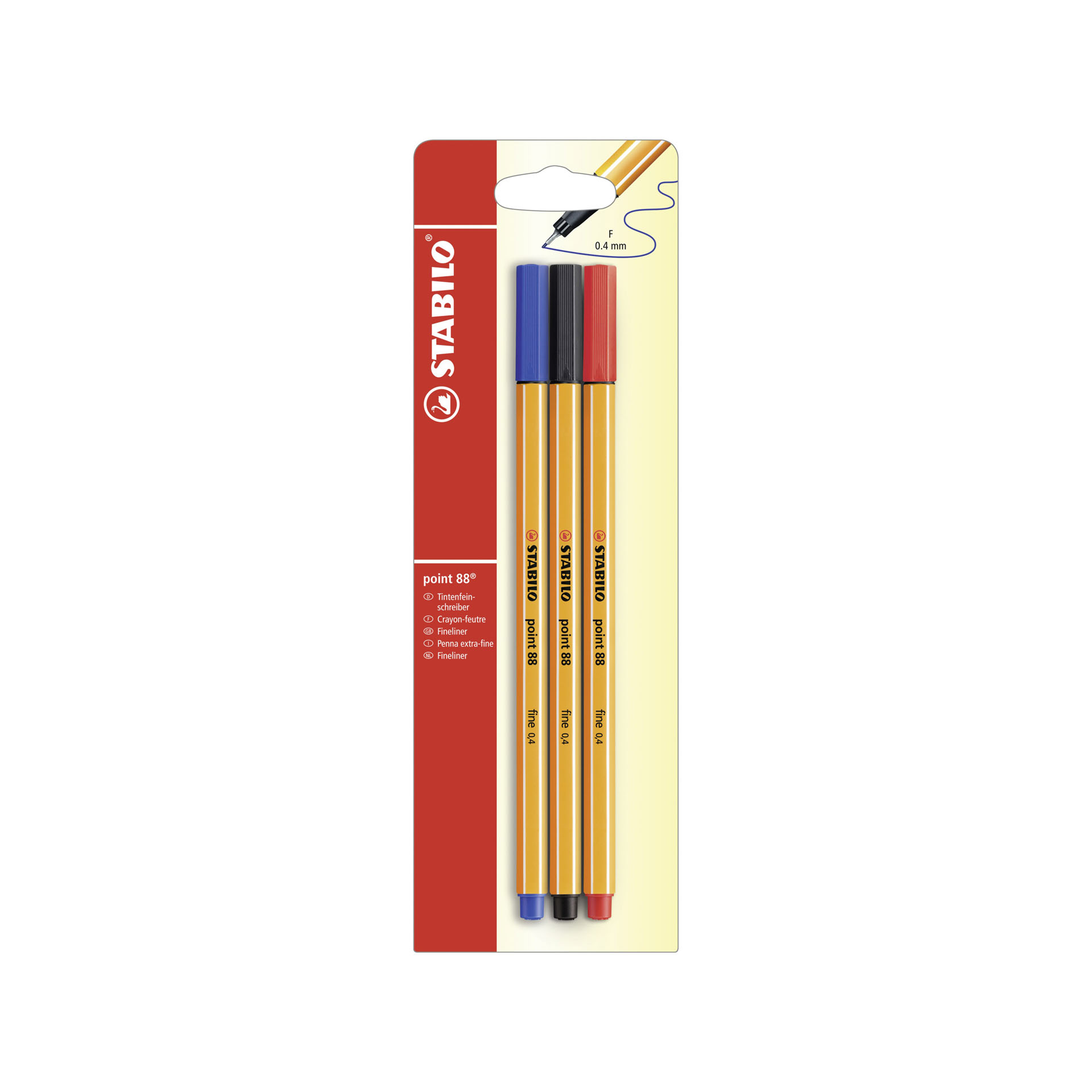 Fineliner - STABILO point 88 - Pack da 3 - Nero/Blu/Rosso, , large