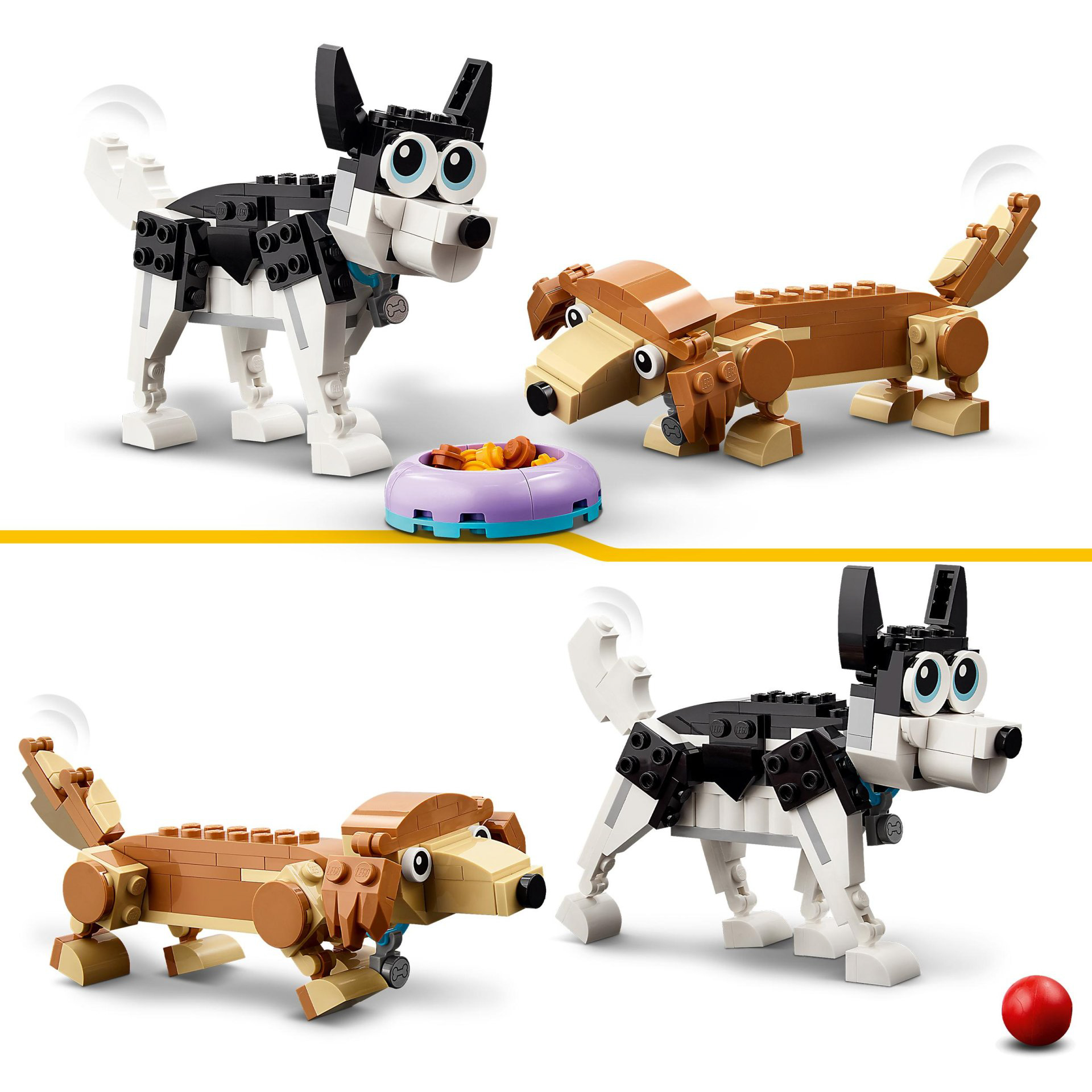 LEGO 31137 Creator Adorabili Cagnolini, Set 3 in 1 con Bassotto, Carlino, Barbon 31137, , large