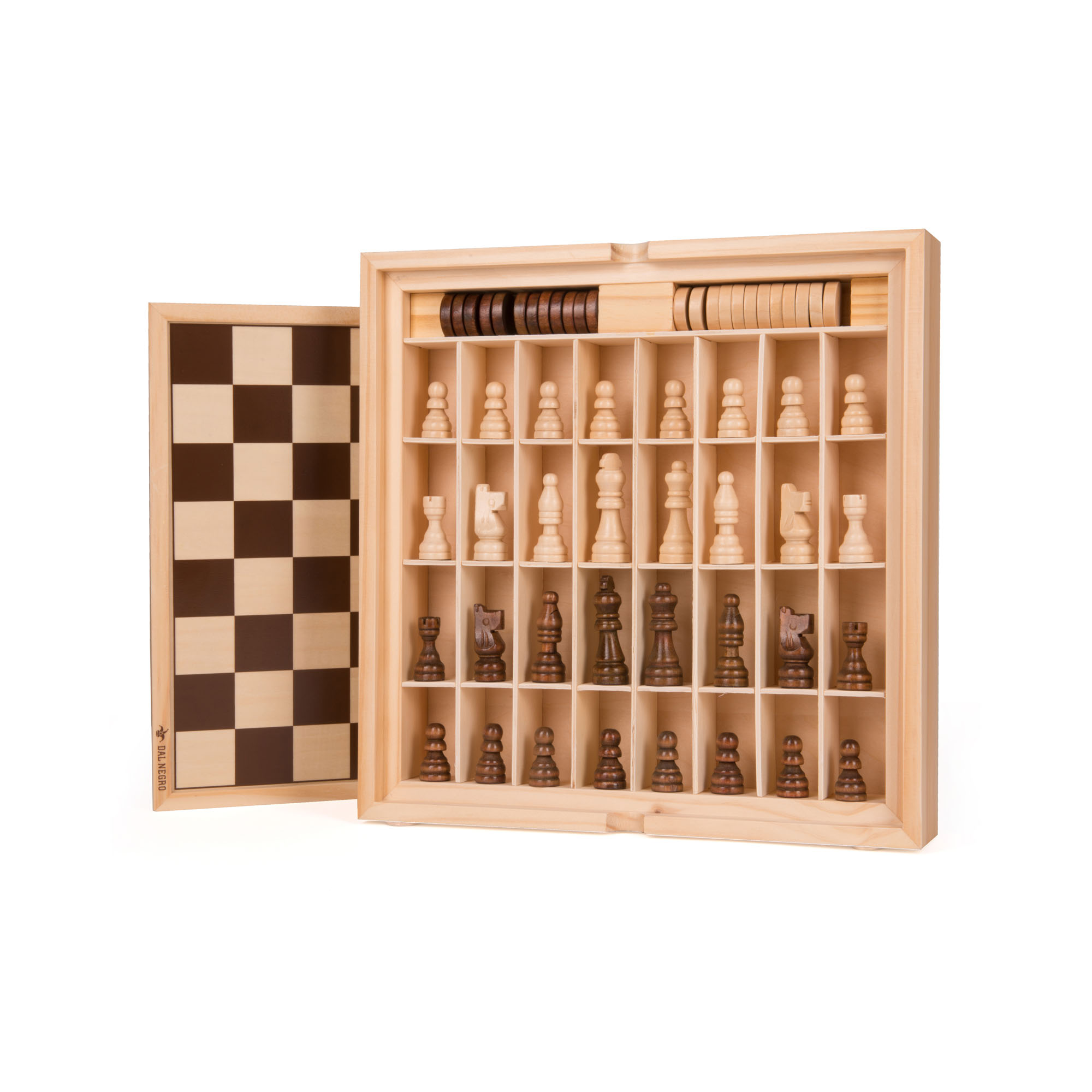 Gioco da tavola dama scacchi e tria in legno, , large