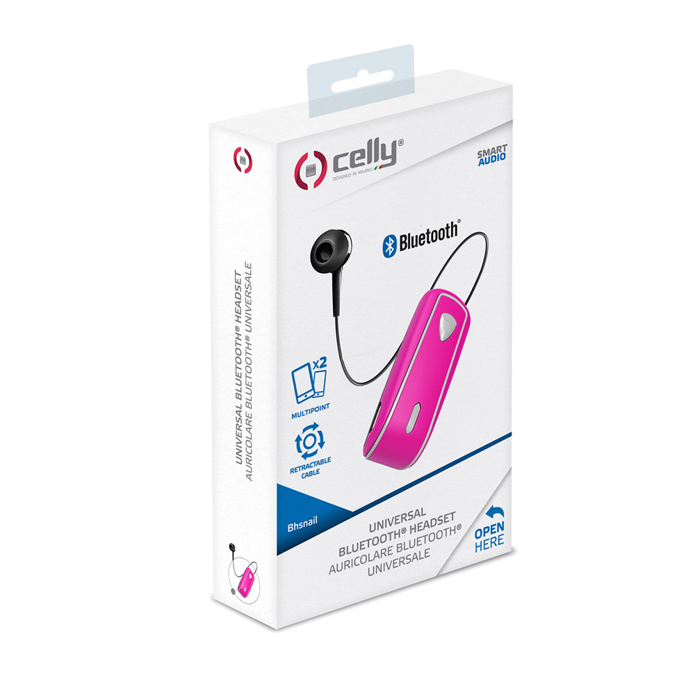 Auricolare Bluetooth Con Clip E Cavo Riavvolgibile - Colore Rosa, , large