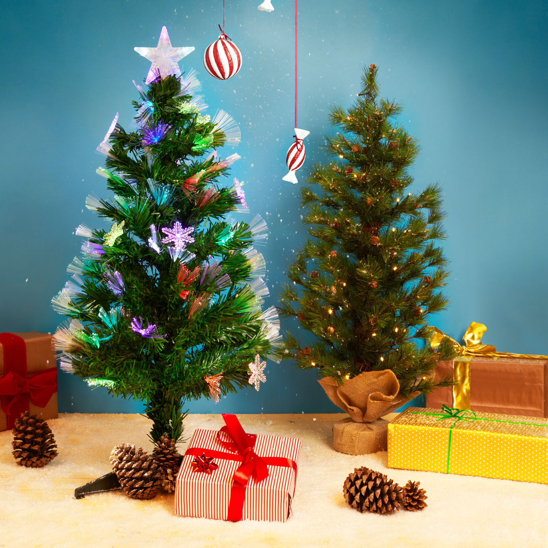 Albero di Natale con luci in fibra ottica, , large