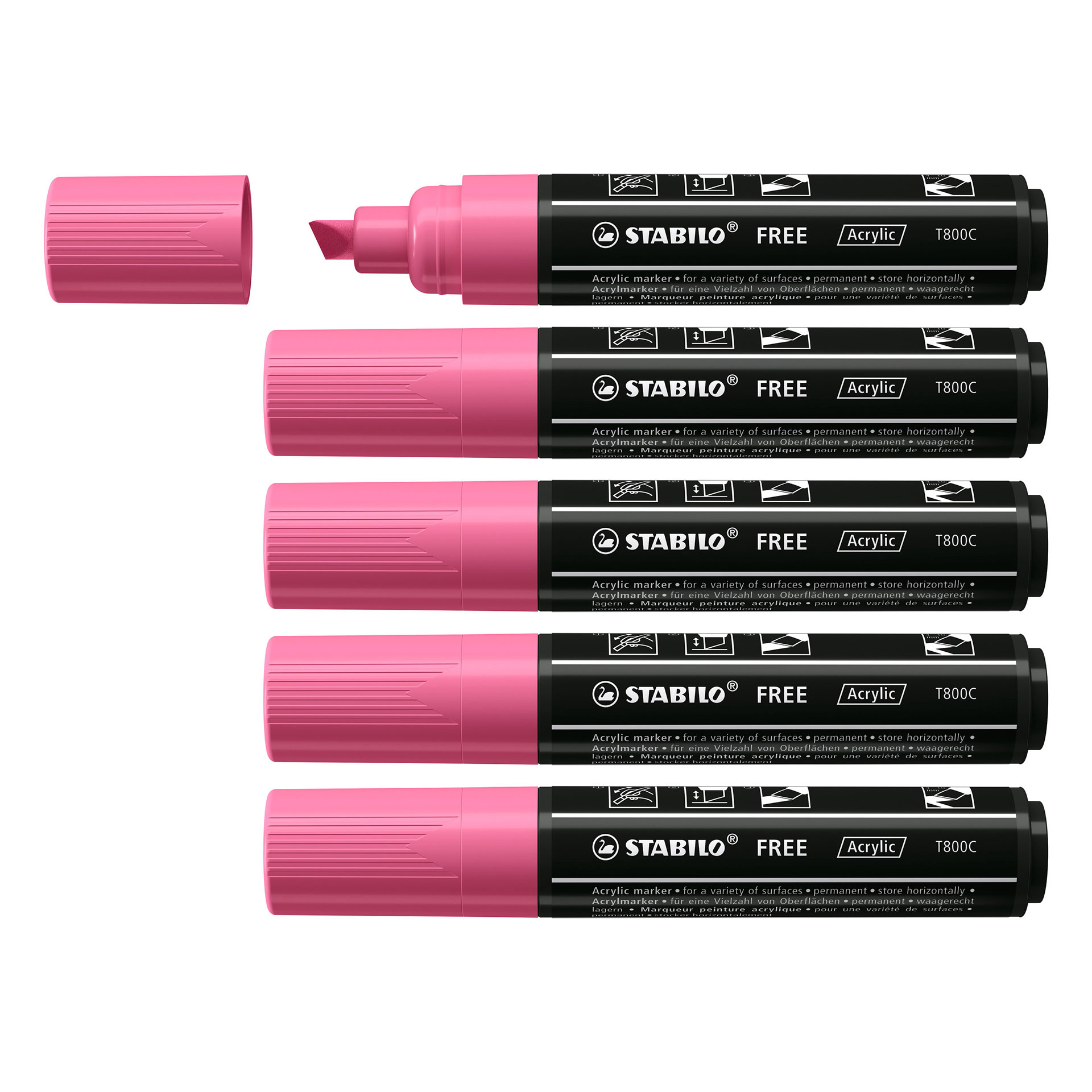 Stabilo Free Acrylic - T800c Punta A Scalpello 4-10mm - Confezione Da 5 - Rosa, , large