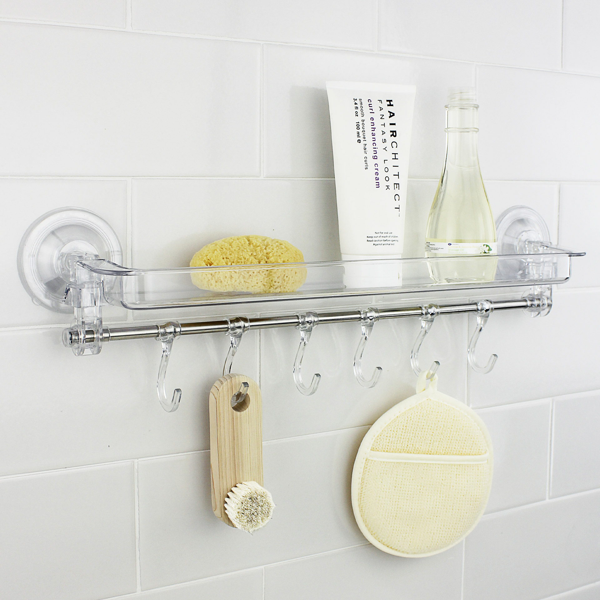 Mensola portatutto da bagno con ganci, , large